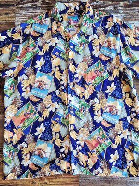 Vintage Joe Kealoha's Hula Pineapple Banana Hibiscus Hawaiian Shirt